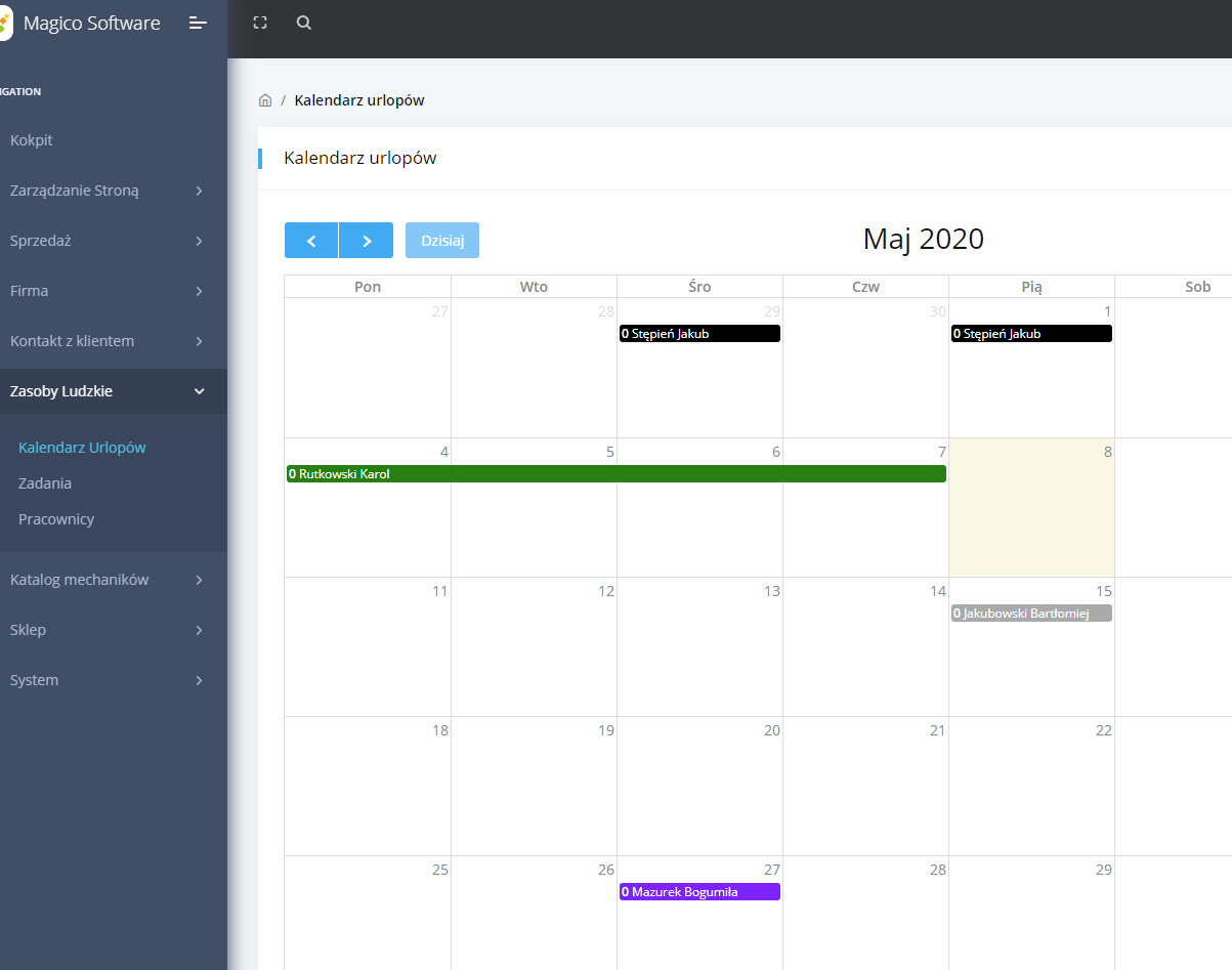 Elektroniczny kalendarz urlopów pracowników Magico Software