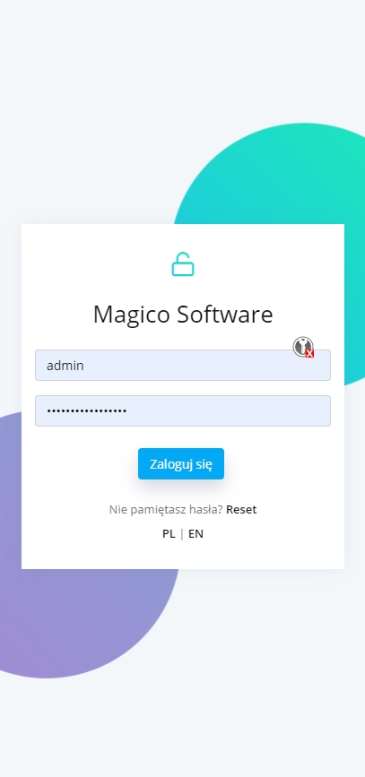 Pane logowania systemu Magico Software